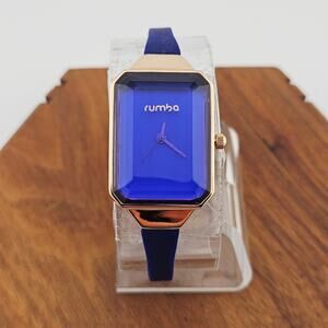 Rumba Watch Gold Tone With Cobalt Blue Thin Silicone Band Bold Futuristic Casual